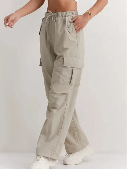 Casual Cargo Pants with Pockets and Drawstring for Women