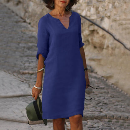 Solid V-Neck Knee-Length Dress for Women