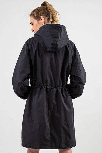 Casual Long Coat with Hood and Buttons for Women