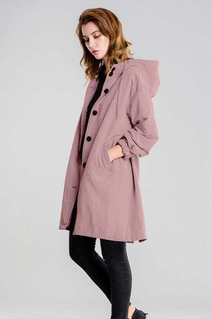 Casual Long Coat with Hood and Buttons for Women