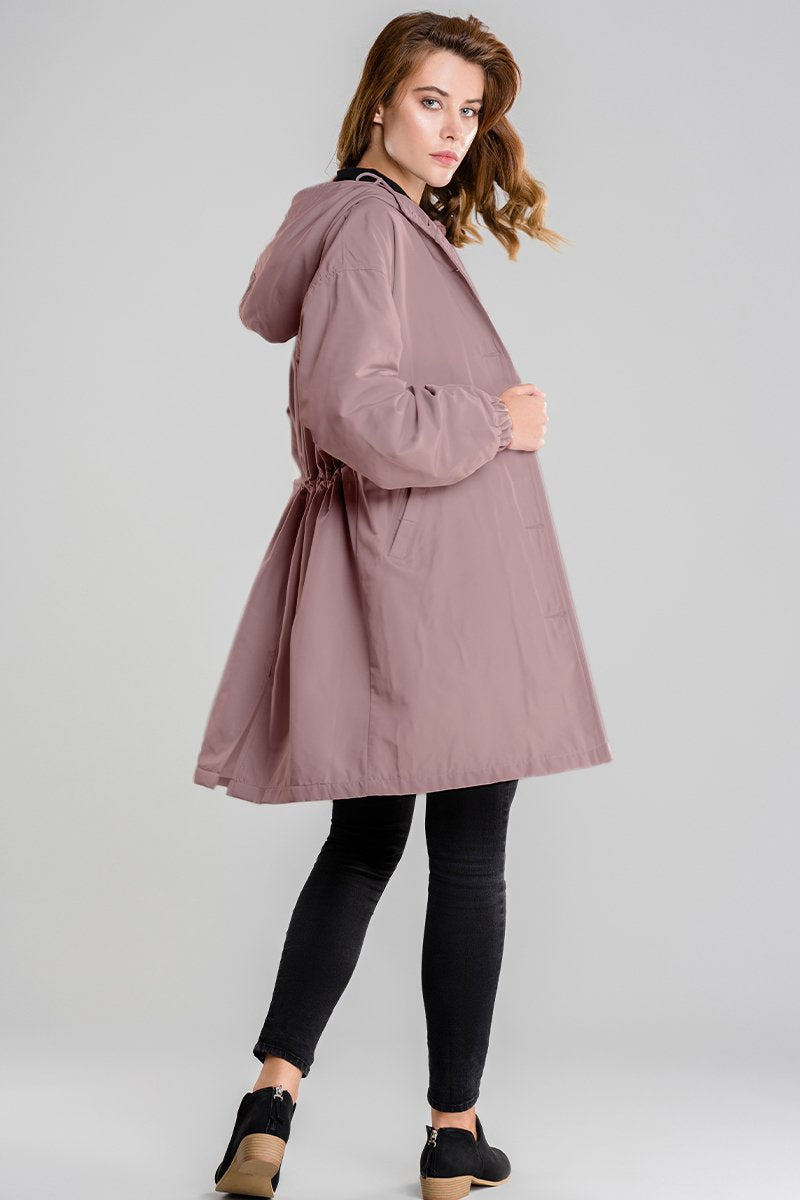 Casual Long Coat with Hood and Buttons for Women