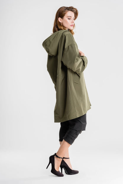 Casual Long Coat with Hood and Buttons for Women