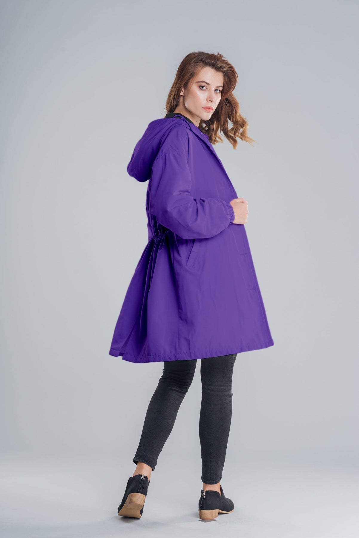 Casual Long Coat with Hood and Buttons for Women