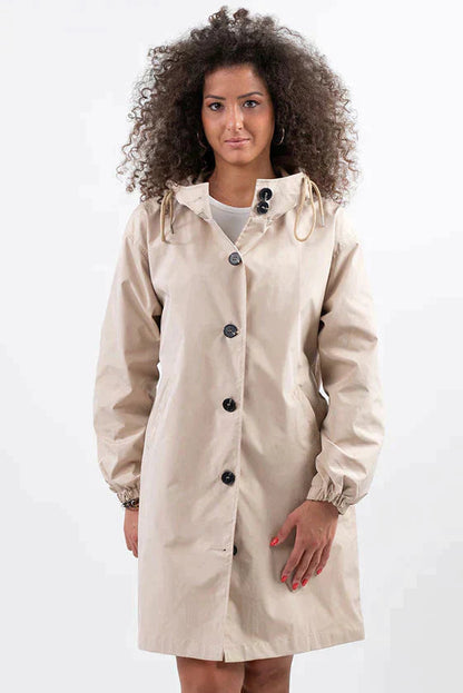 Casual Long Coat with Hood and Buttons for Women