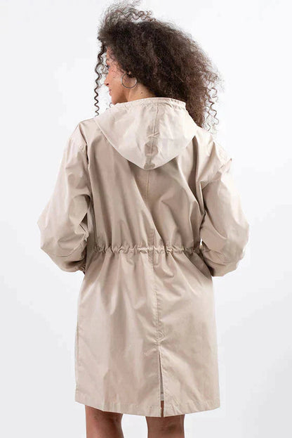 Casual Long Coat with Hood and Buttons for Women