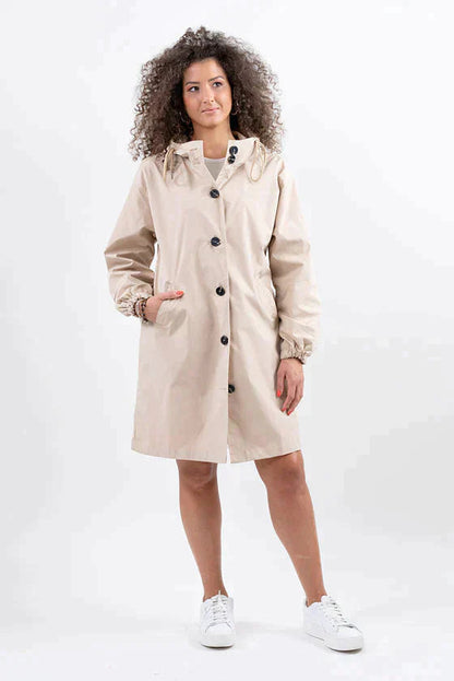 Casual Long Coat with Hood and Buttons for Women