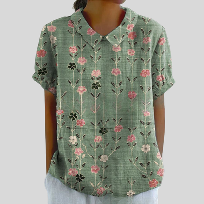Casual Top with Floral Print and Collar for Women