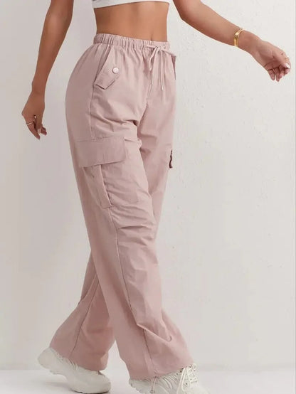 Casual Cargo Pants with Pockets and Drawstring for Women