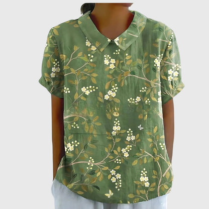 Blouse with Floral Collar and Short Sleeves for Women