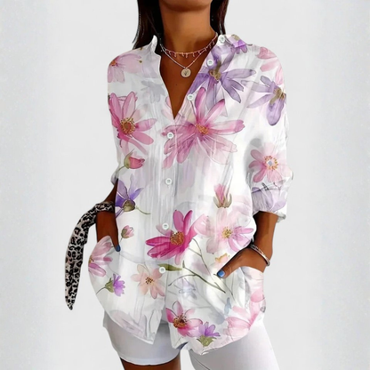 Colourful Floral Button-Up Shirt for Women