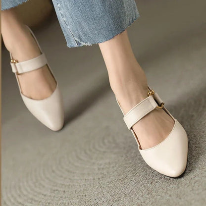 Slingback Mary Jane Heels with Block Heel and Pointed Toe for Women