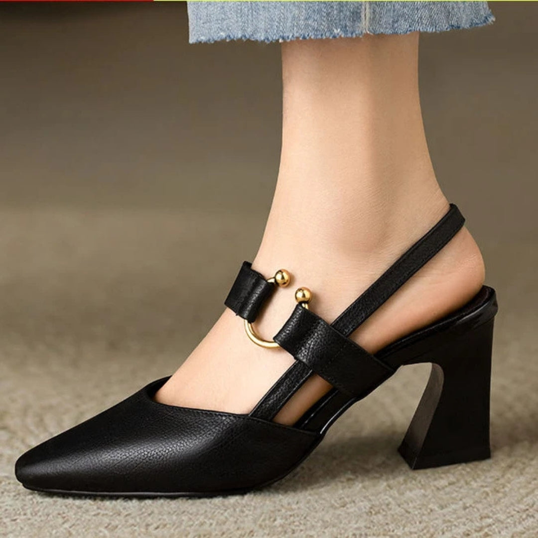 Slingback Mary Jane Heels with Block Heel and Pointed Toe for Women