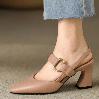 Slingback Mary Jane Heels with Block Heel and Pointed Toe for Women