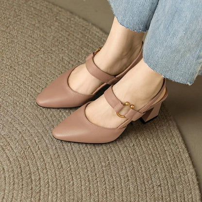 Slingback Mary Jane Heels with Block Heel and Pointed Toe for Women