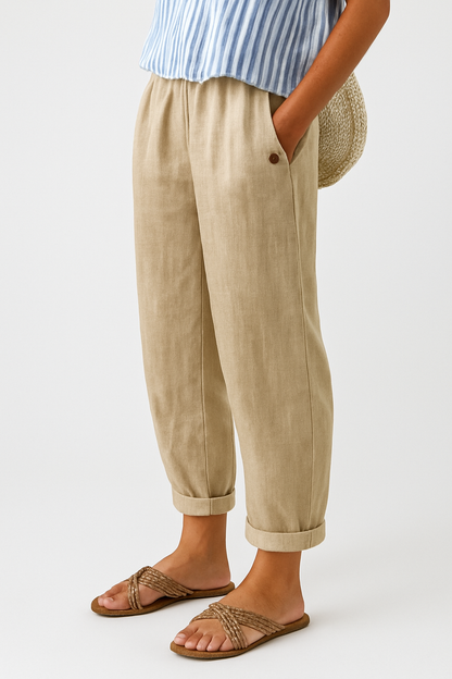Casual Pants with Pockets and Cuffed Hem for Women