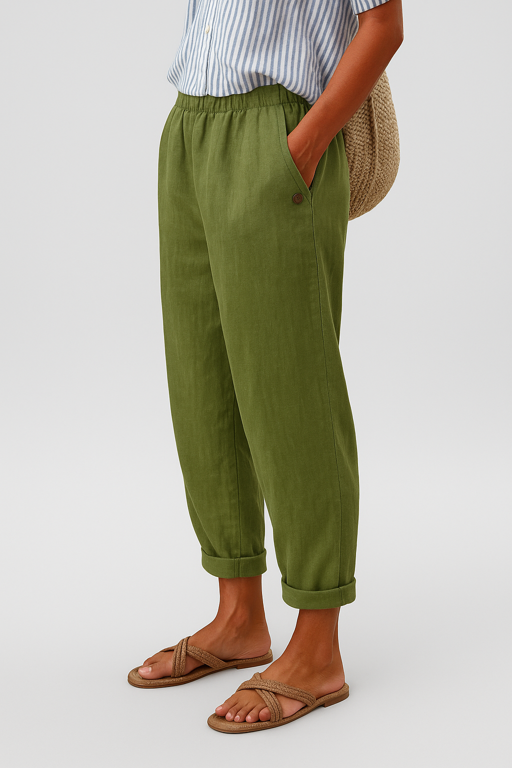 Casual Pants with Pockets and Cuffed Hem for Women