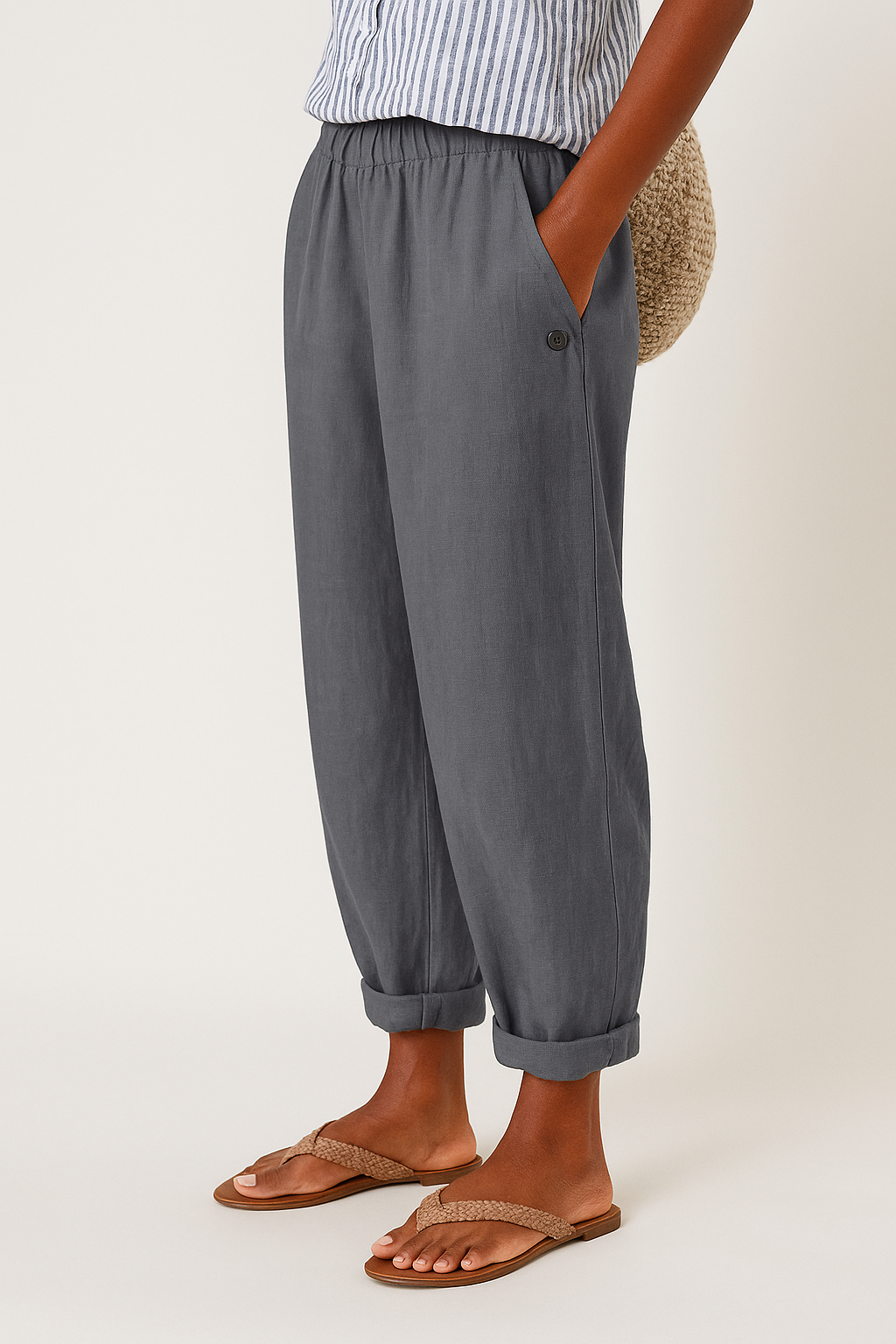 Casual Pants with Pockets and Cuffed Hem for Women