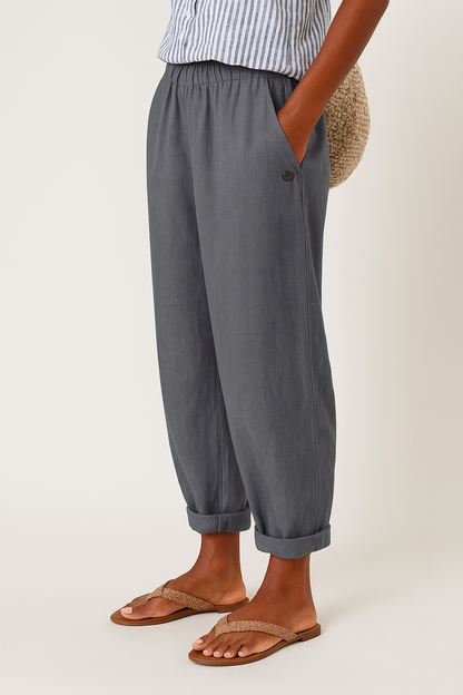 Casual Pants with Pockets and Cuffed Hem for Women