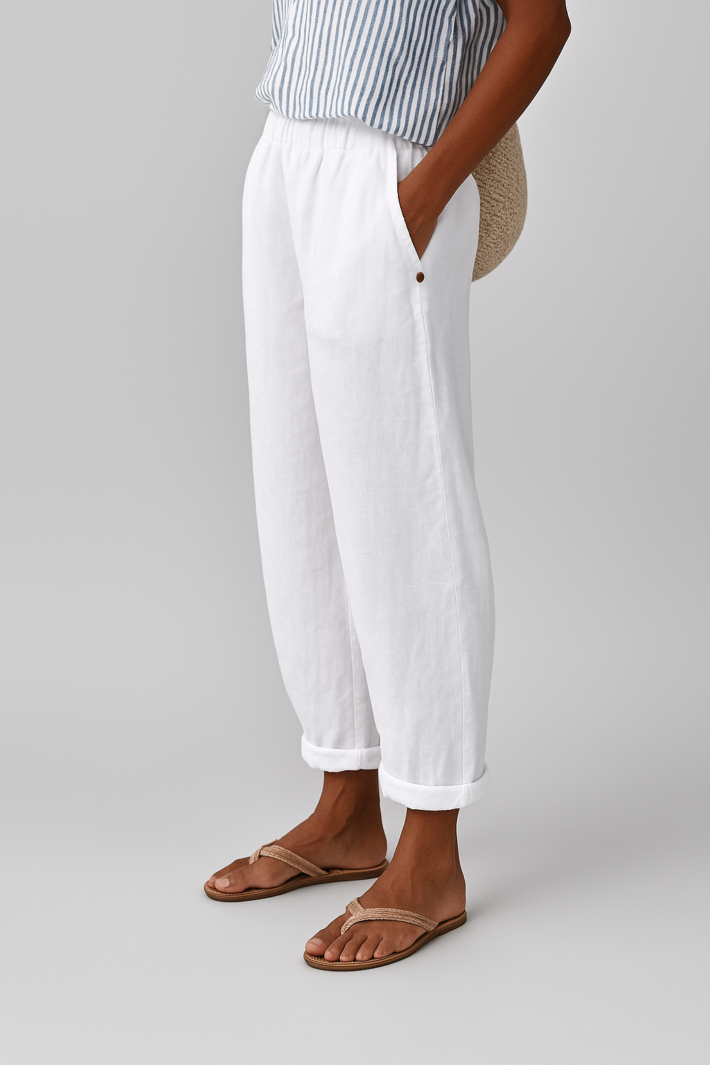 Casual Pants with Pockets and Cuffed Hem for Women