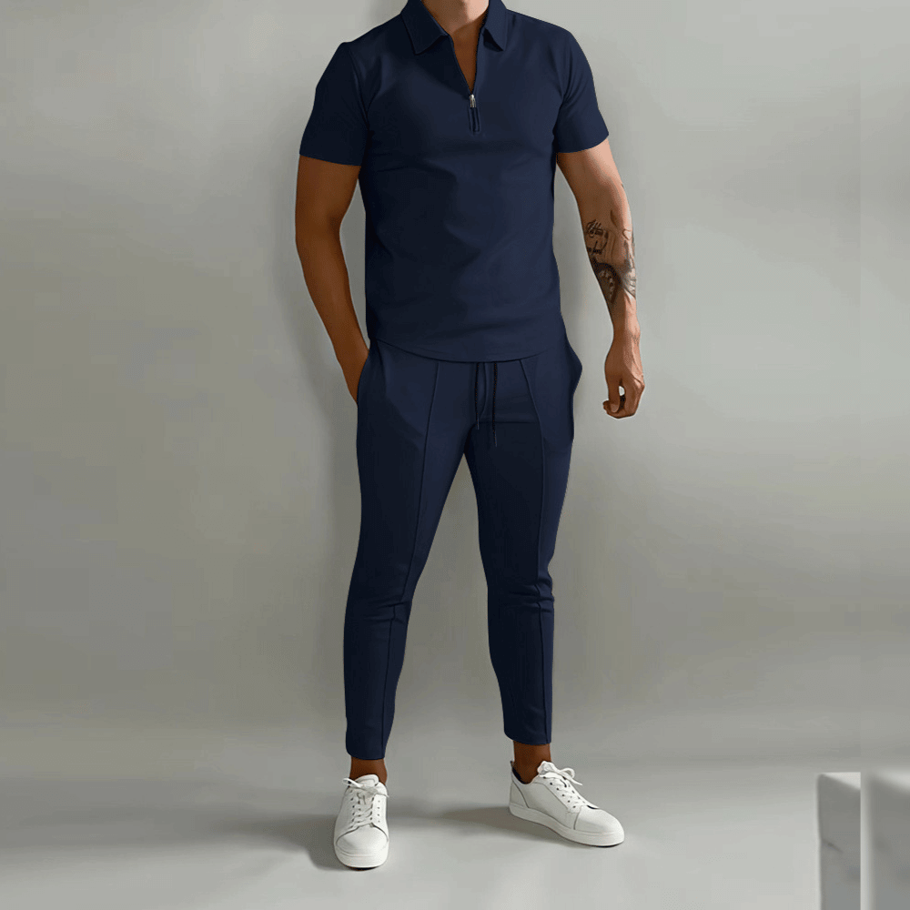 Two-Piece Set with Zipper Shirt for Men