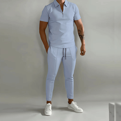 Two-Piece Set with Zipper Shirt for Men