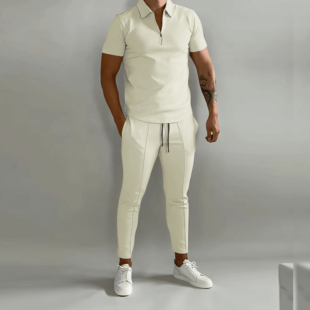 Two-Piece Set with Zipper Shirt for Men