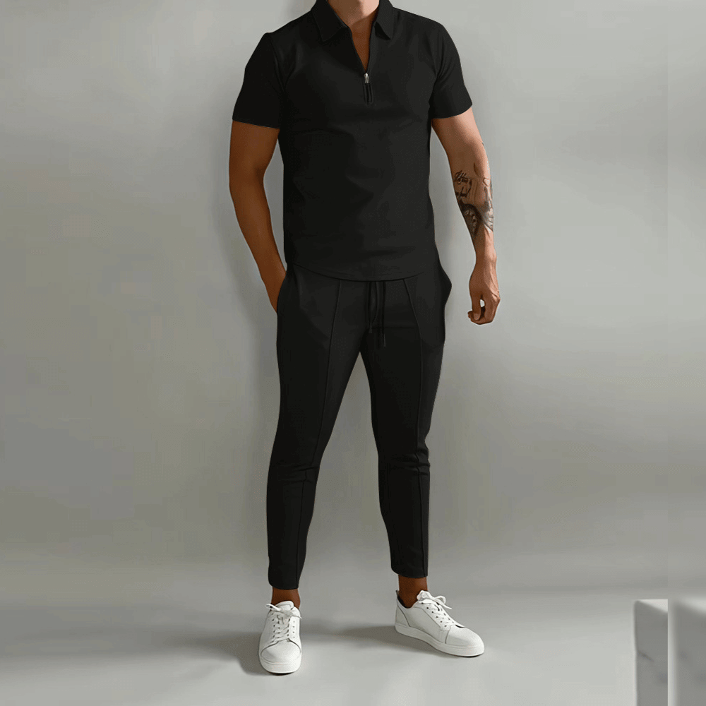 Two-Piece Set with Zipper Shirt for Men
