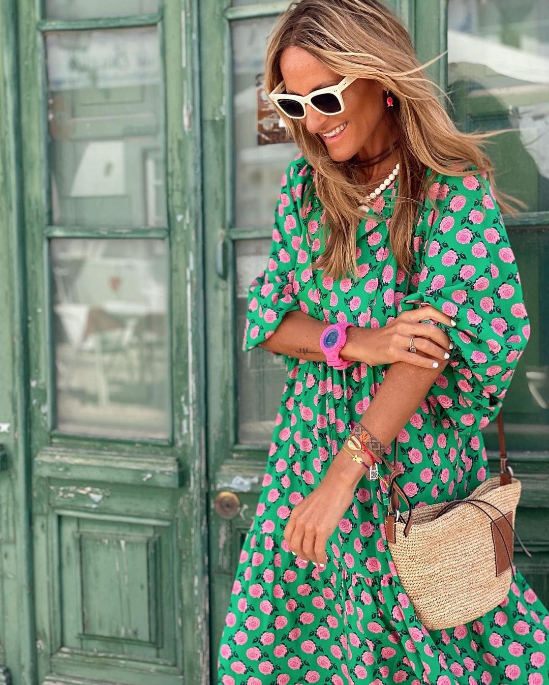 Printed Maxi Dress with V-Neck and Flowy Fit for Women
