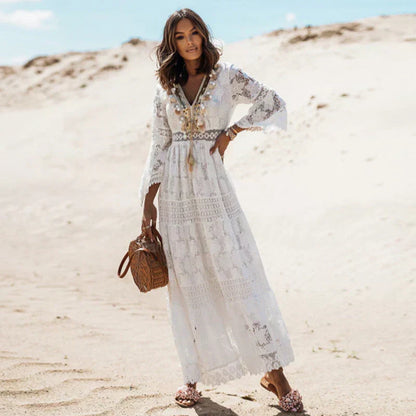 Summer Bohemian Maxi Dress with Long Sleeves for Women
