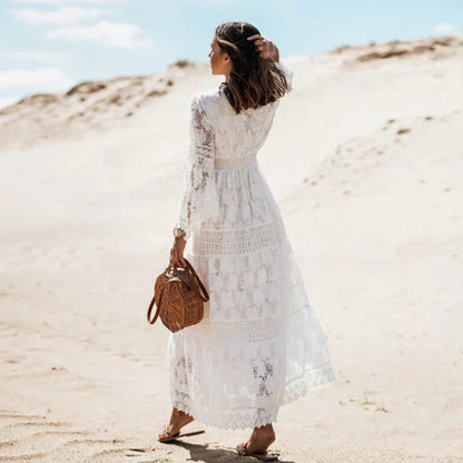 Summer Bohemian Maxi Dress with Long Sleeves for Women