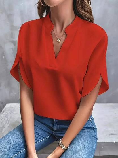 Elegant V-Neck Blouse with Split Sleeves for Women