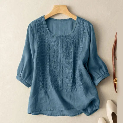 Embroidered Blouse with Round Neck for Women