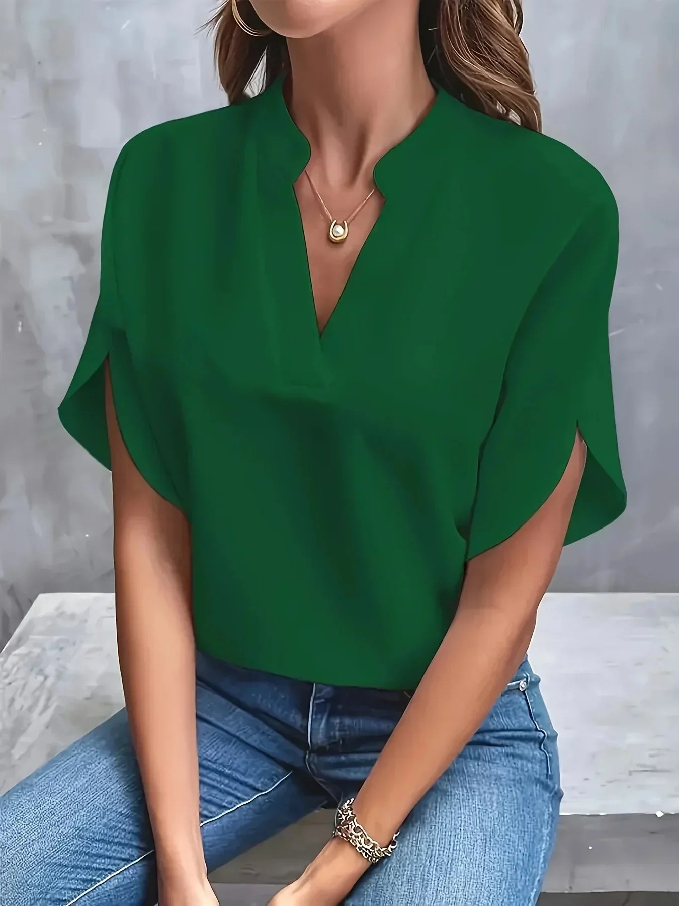 Elegant V-Neck Blouse with Split Sleeves for Women
