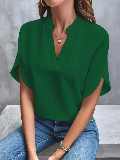 Elegant V-Neck Blouse with Split Sleeves for Women