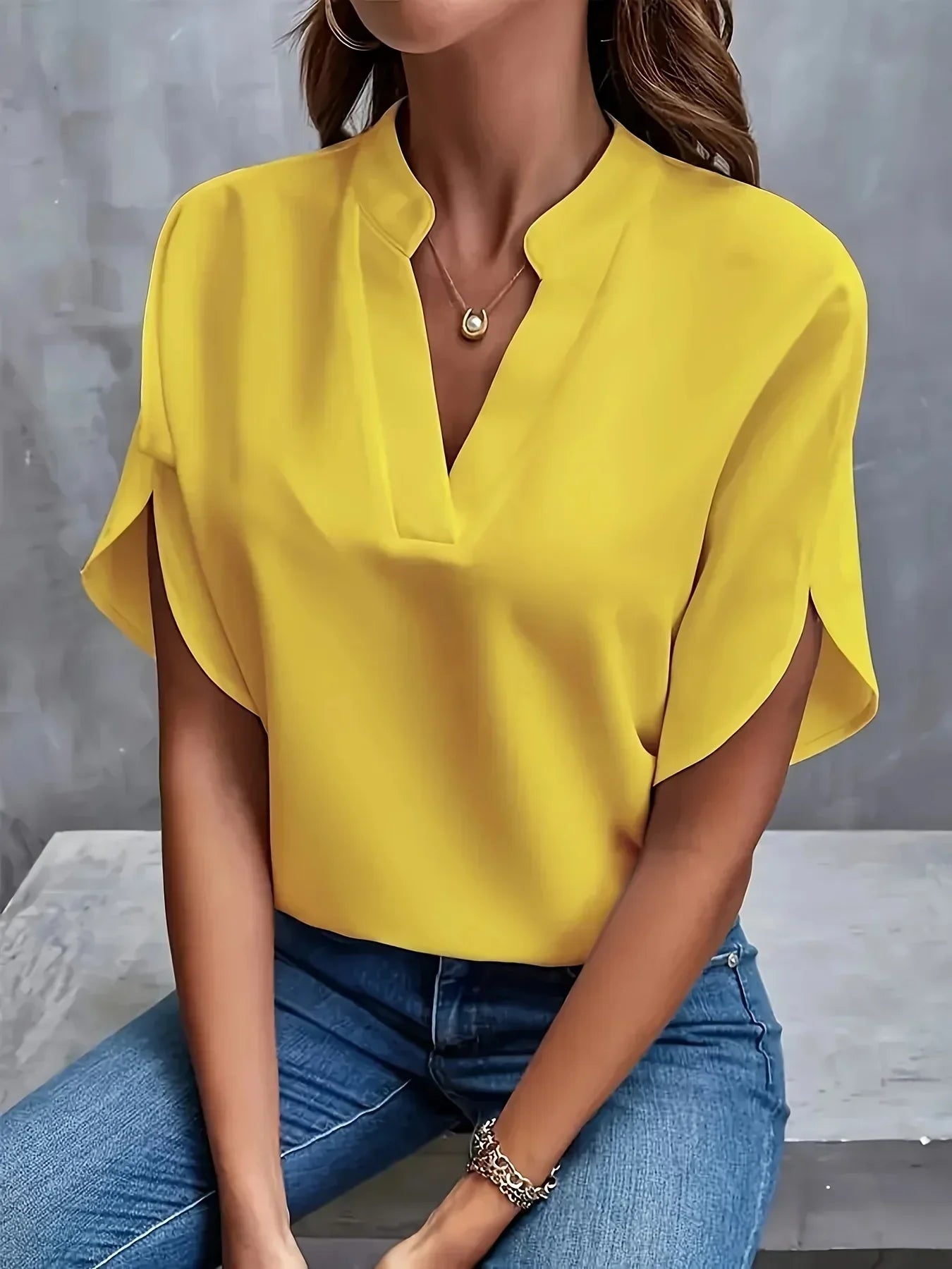 Elegant V-Neck Blouse with Split Sleeves for Women