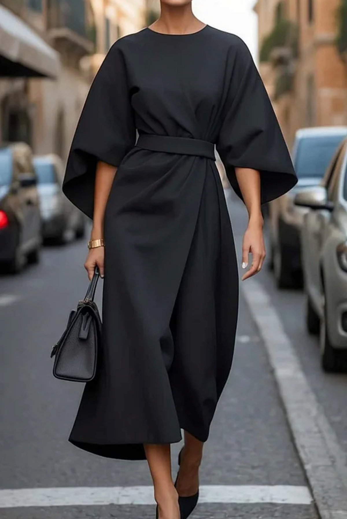 Kimono Sleeve Belted Midi Dress for Women