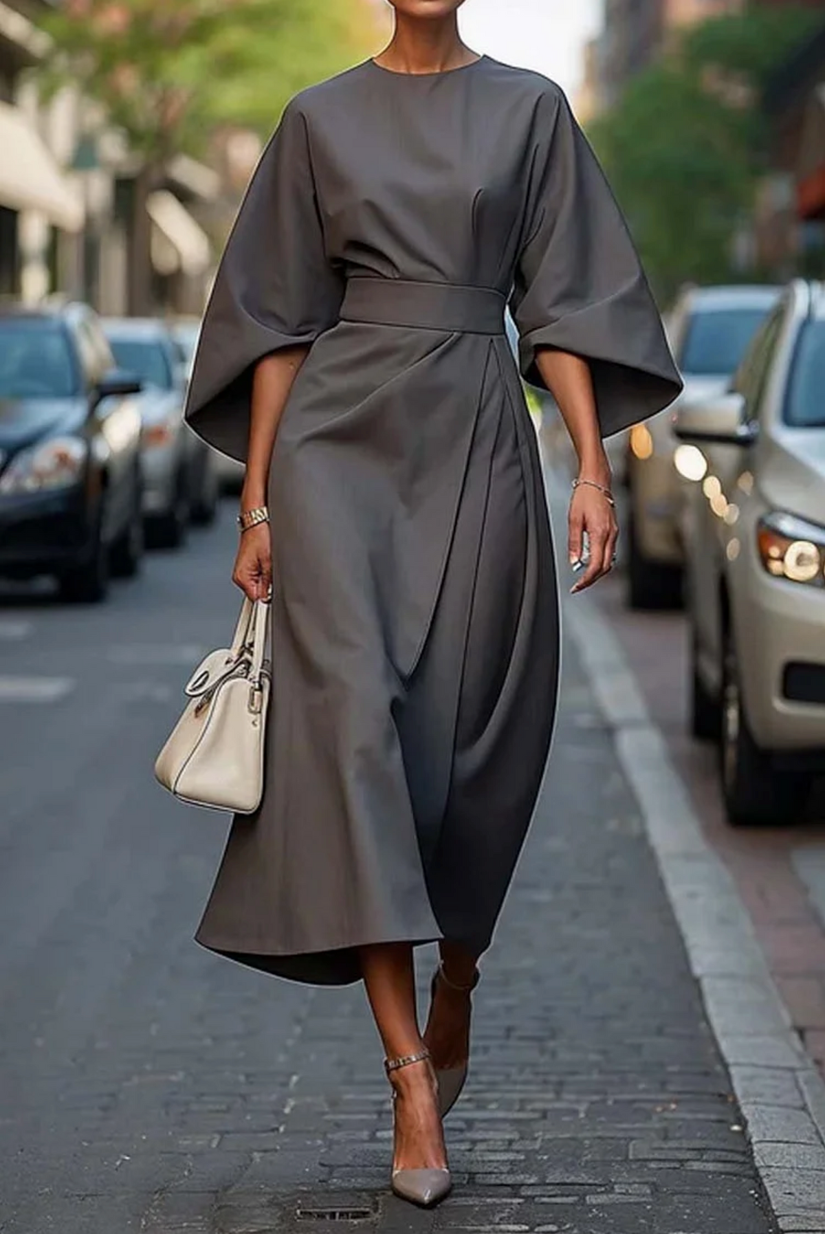 Kimono Sleeve Belted Midi Dress for Women