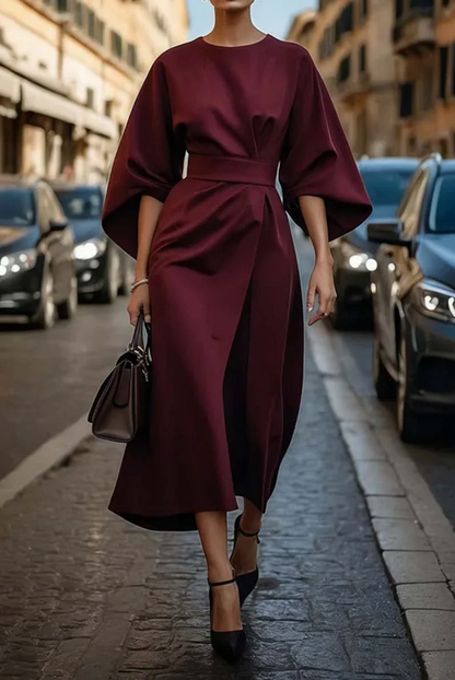 Kimono Sleeve Belted Midi Dress for Women