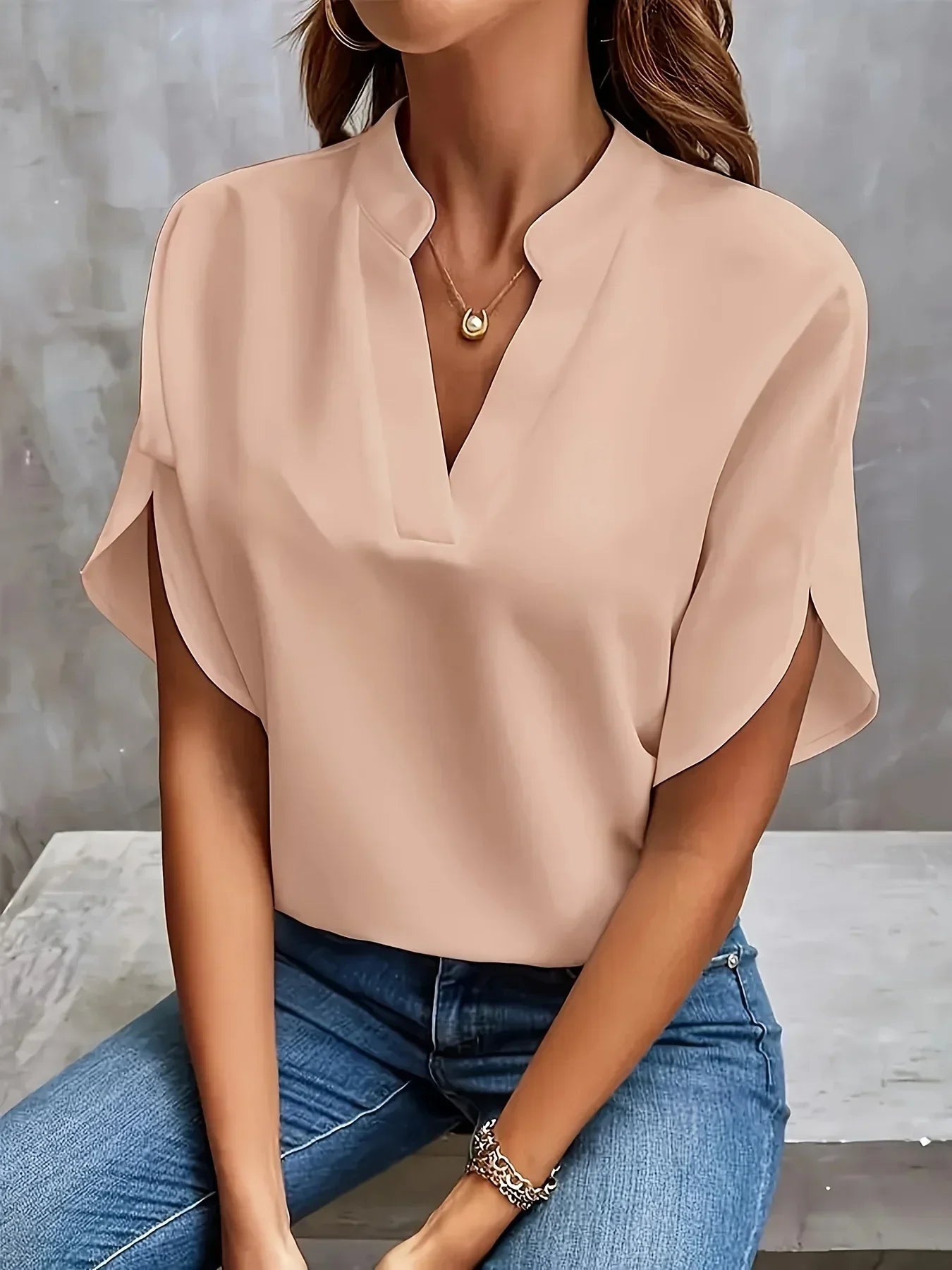 Elegant V-Neck Blouse with Split Sleeves for Women