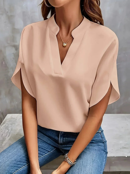 Elegant V-Neck Blouse with Split Sleeves for Women