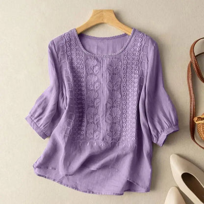 Embroidered Blouse with Round Neck for Women