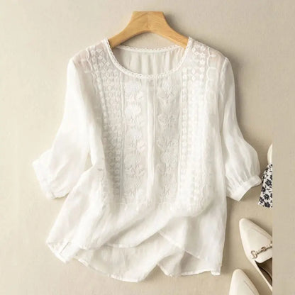Embroidered Blouse with Round Neck for Women
