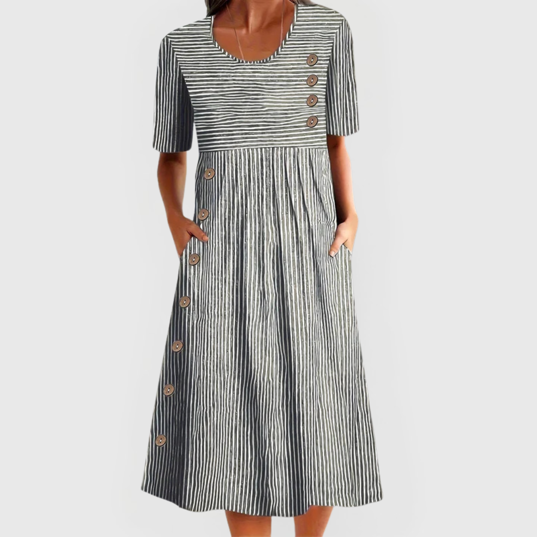 Dress with Button Detail and Short Sleeves for Women