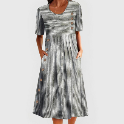 Dress with Button Detail and Short Sleeves for Women