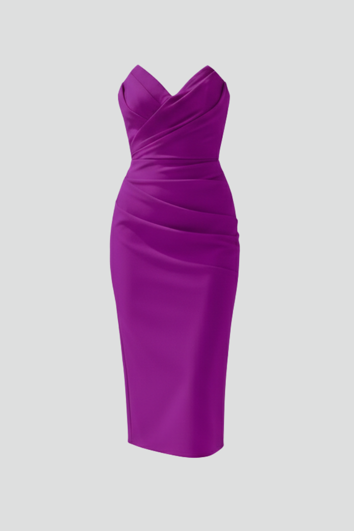 Strapless Midi Dress with Ruffled Skirt for Women