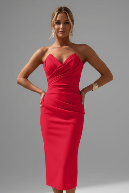 Strapless Midi Dress with Ruffled Skirt for Women