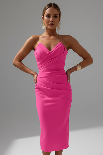 Strapless Midi Dress with Ruffled Skirt for Women