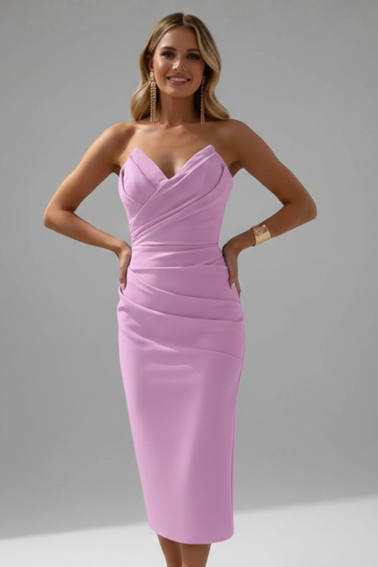 Strapless Midi Dress with Ruffled Skirt for Women