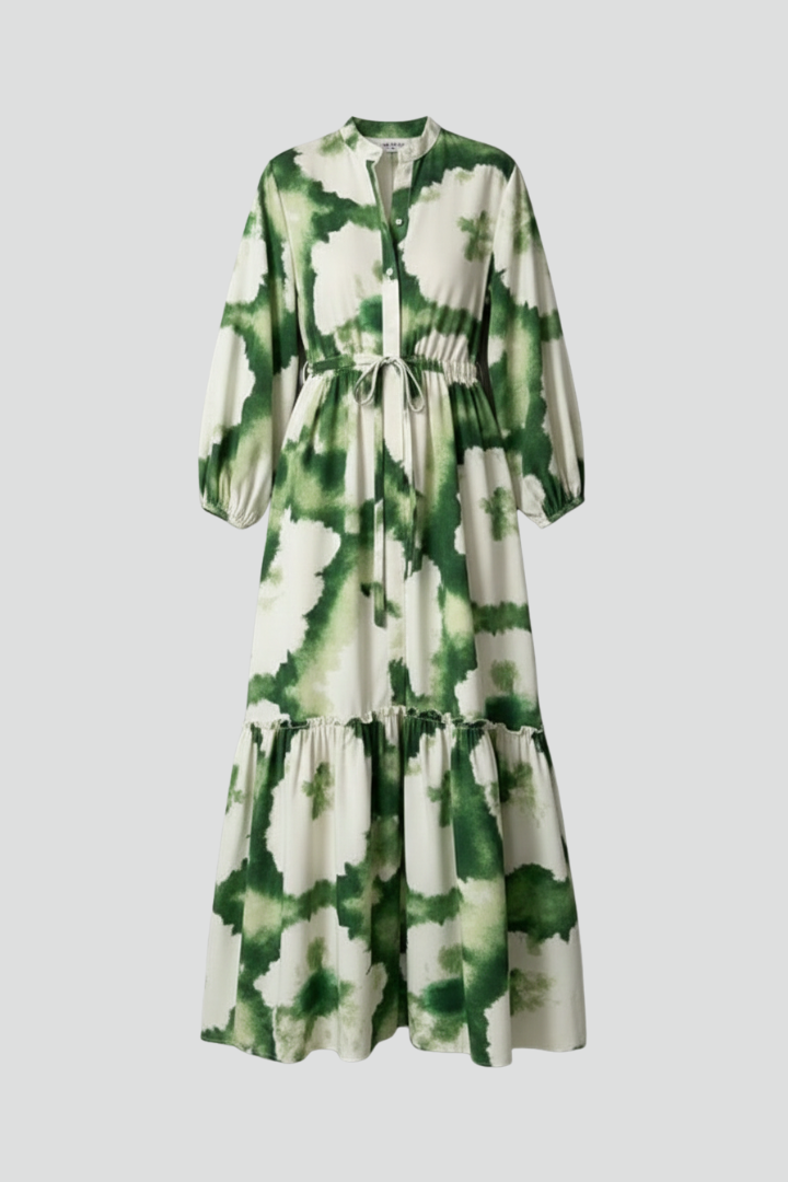 Maxi Dress with Long Sleeves, Print, and V-Neck for Women
