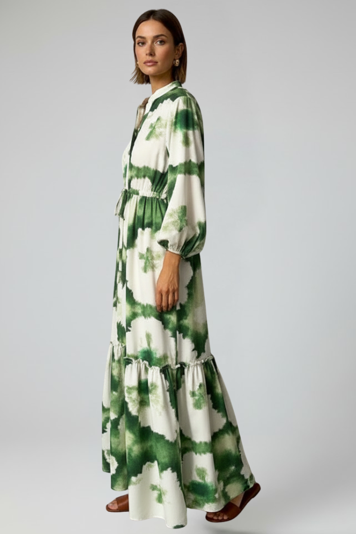 Maxi Dress with Long Sleeves, Print, and V-Neck for Women